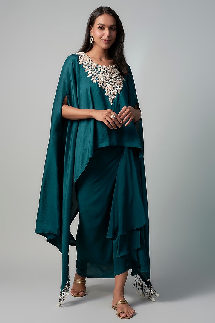 Navy Blue Crepe Skirt Set by Prisho at Pernia's Pop Up Shop