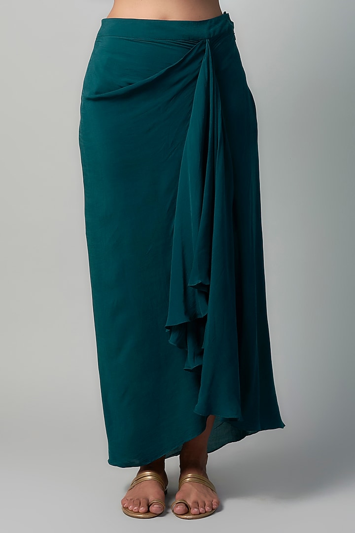 Navy Blue Crepe Skirt Set by Prisho at Pernia's Pop Up Shop