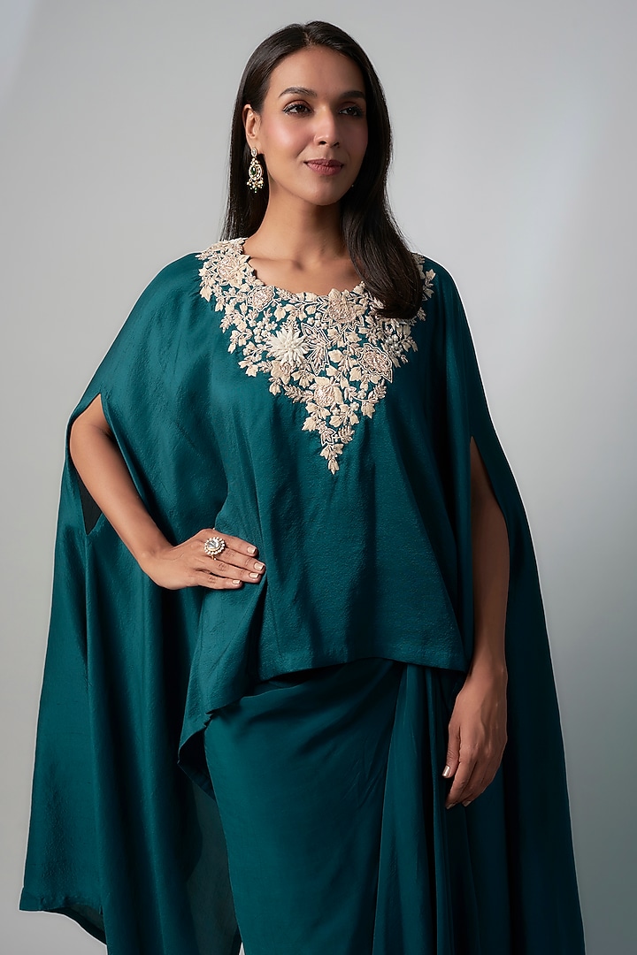 Navy Blue Crepe Skirt Set by Prisho at Pernia's Pop Up Shop