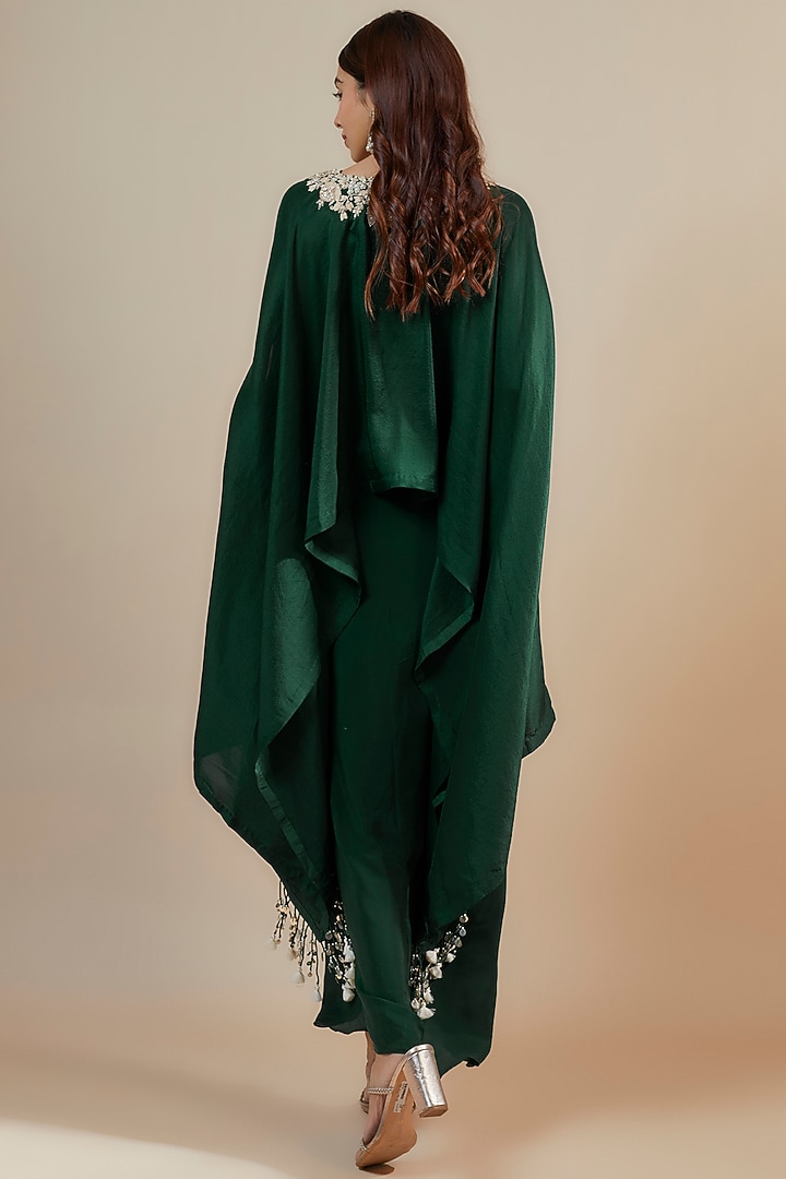 Bottle Green Silk Resham Work Kaftan Set by Prisho at Pernia's Pop Up Shop