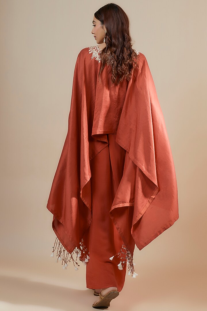 Deep Orange Silk Resham Work Kaftan Set by Prisho at Pernia's Pop Up Shop