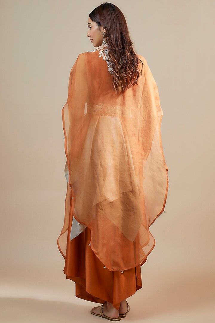 Rust Organza Resham & Maal Work Cape Set by Prisho at Pernia's Pop Up Shop