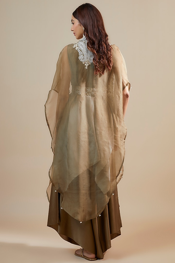 Mehendi Green Organza Resham & Maal Work Cape Set by Prisho at Pernia's Pop Up Shop