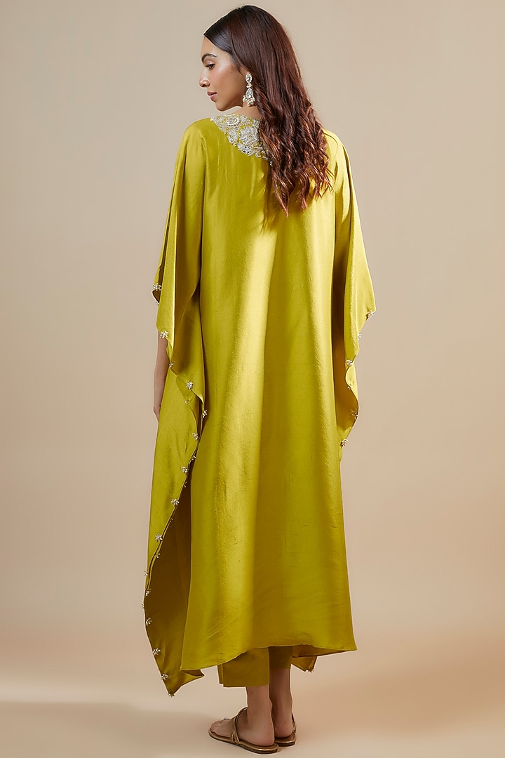Lime Green Silk Gota Work Kaftan Set by Prisho at Pernia's Pop Up Shop