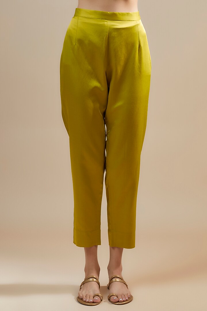 Lime Green Silk Gota Work Kaftan Set by Prisho at Pernia's Pop Up Shop
