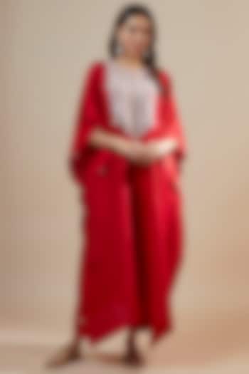 Red Silk Gota Work Kaftan Set by Prisho at Pernia's Pop Up Shop