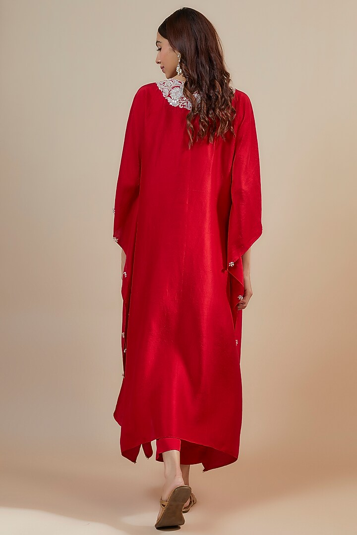 Red Silk Gota Work Kaftan Set by Prisho at Pernia's Pop Up Shop