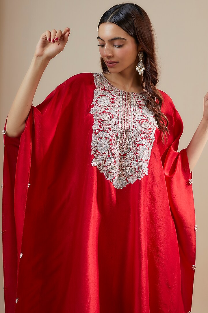 Red Silk Gota Work Kaftan Set by Prisho at Pernia's Pop Up Shop