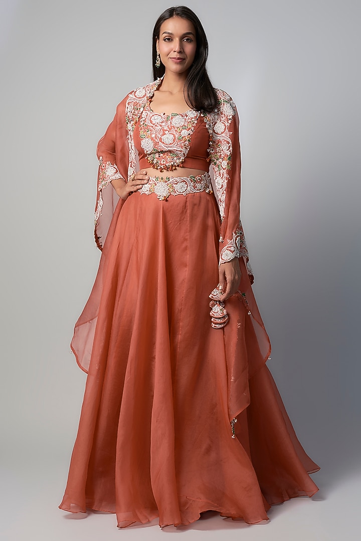 Orange Organza Dori Embroidered Skirt Set by Prisho at Pernia's Pop Up Shop