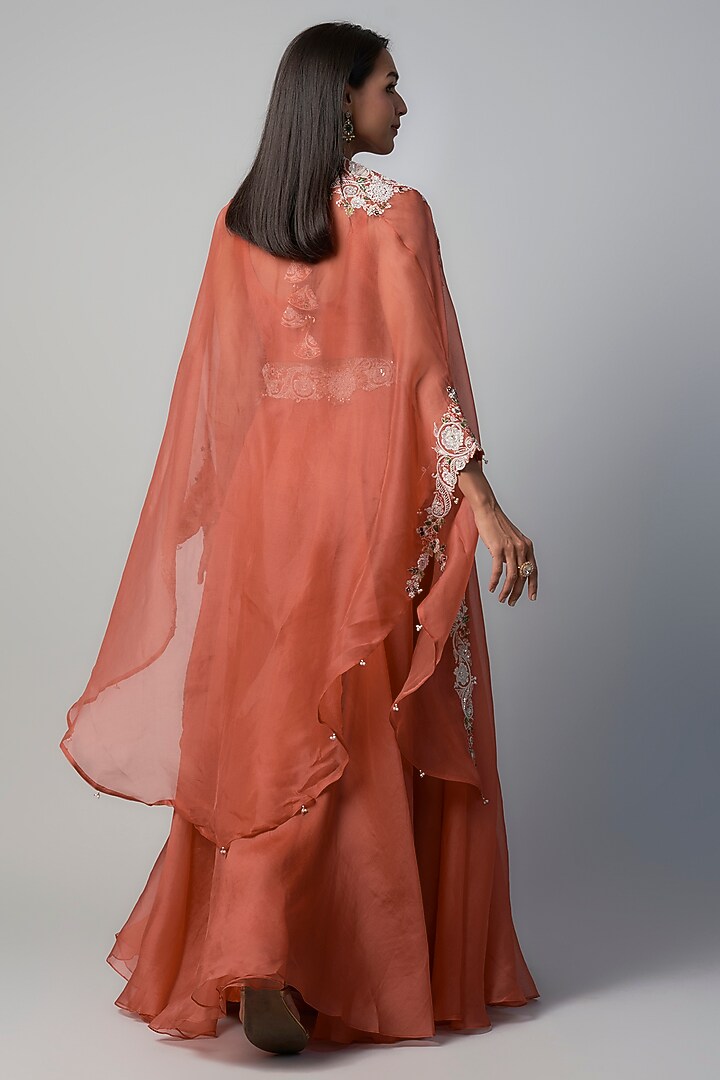 Orange Organza Dori Embroidered Skirt Set by Prisho at Pernia's Pop Up Shop