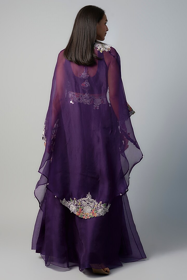 Purple Organza Dori Embroidered Skirt Set by Prisho at Pernia's Pop Up Shop