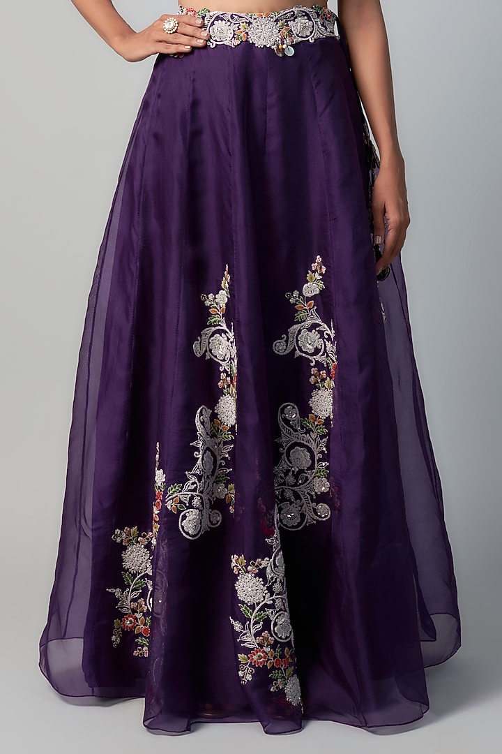 Purple Organza Dori Embroidered Skirt Set by Prisho at Pernia's Pop Up Shop