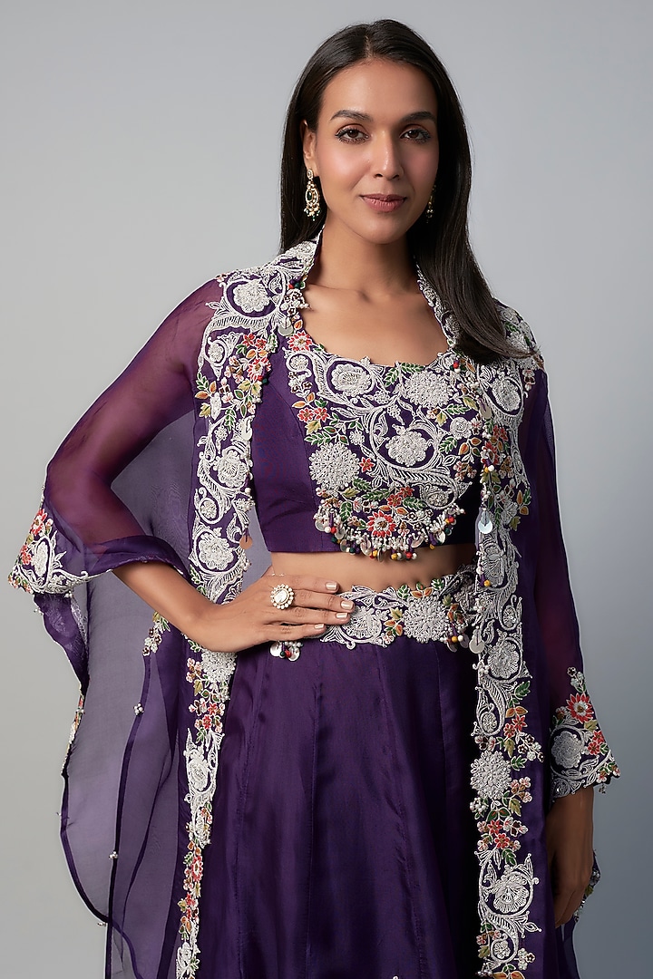 Purple Organza Dori Embroidered Skirt Set by Prisho at Pernia's Pop Up Shop