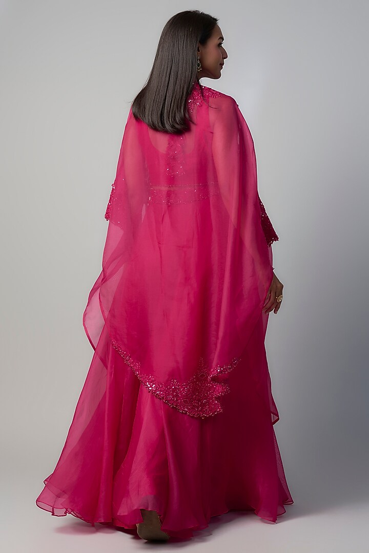 Fuchsia Organza Resham Embroidered Skirt Set by Prisho at Pernia's Pop Up Shop