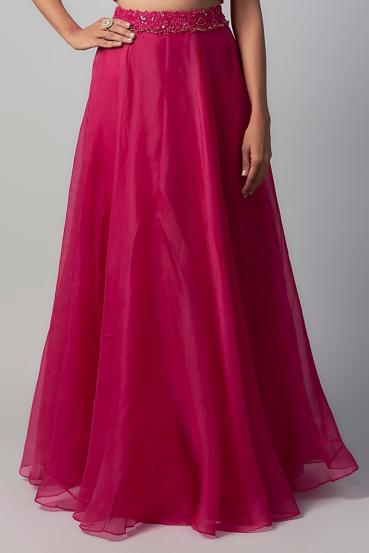 Fuchsia Organza Resham Embroidered Skirt Set by Prisho at Pernia's Pop Up Shop