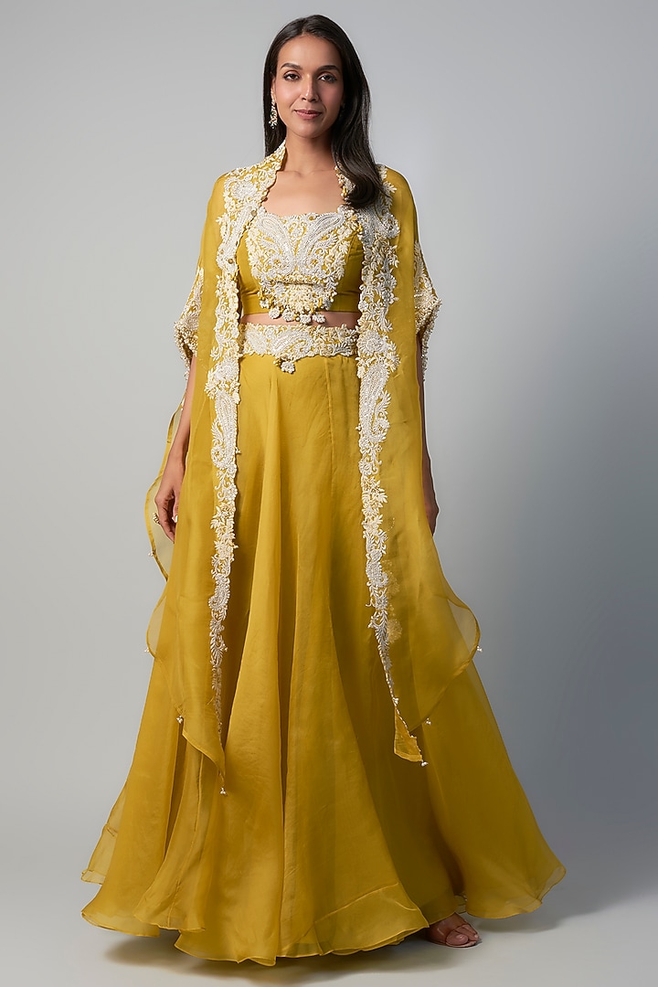 Mustard Organza Dori Embroidered Skirt Set by Prisho at Pernia's Pop Up Shop