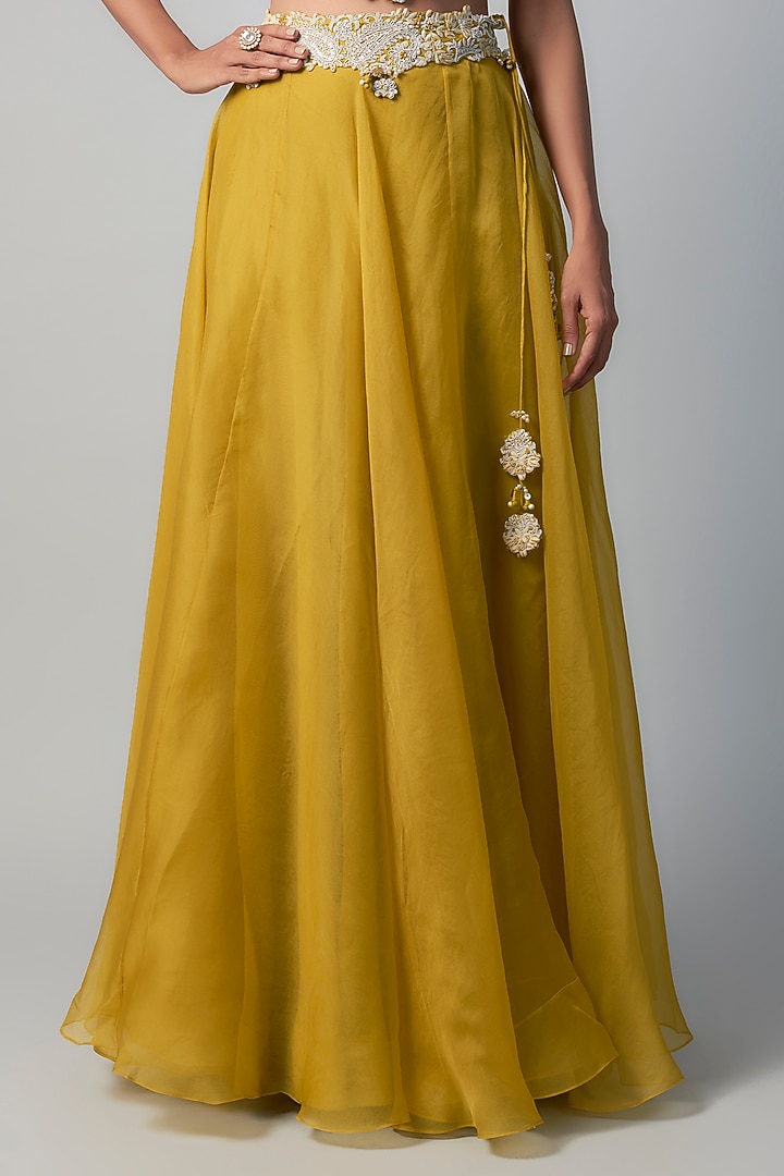 Mustard Organza Dori Embroidered Skirt Set by Prisho at Pernia's Pop Up Shop