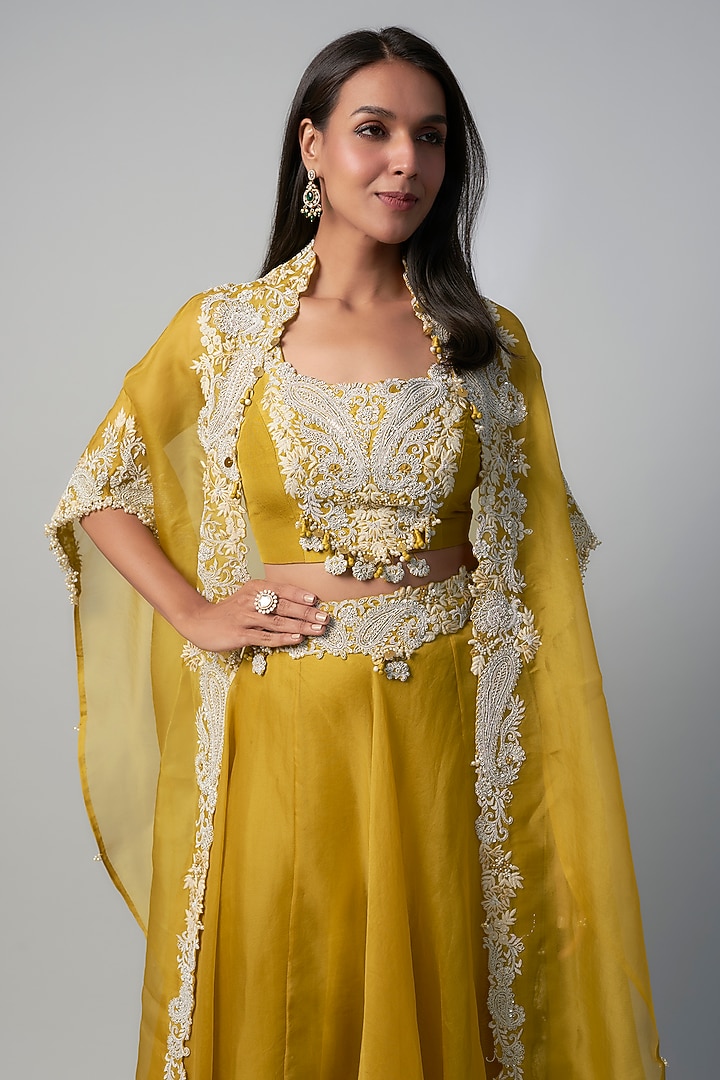 Mustard Organza Dori Embroidered Skirt Set by Prisho at Pernia's Pop Up Shop