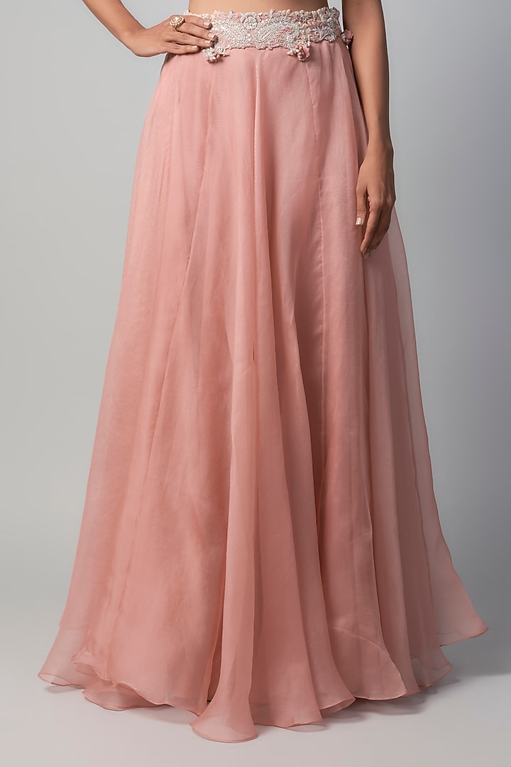 Flamingo Pink Organza Resham Embroidered Skirt Set by Prisho at Pernia's Pop Up Shop