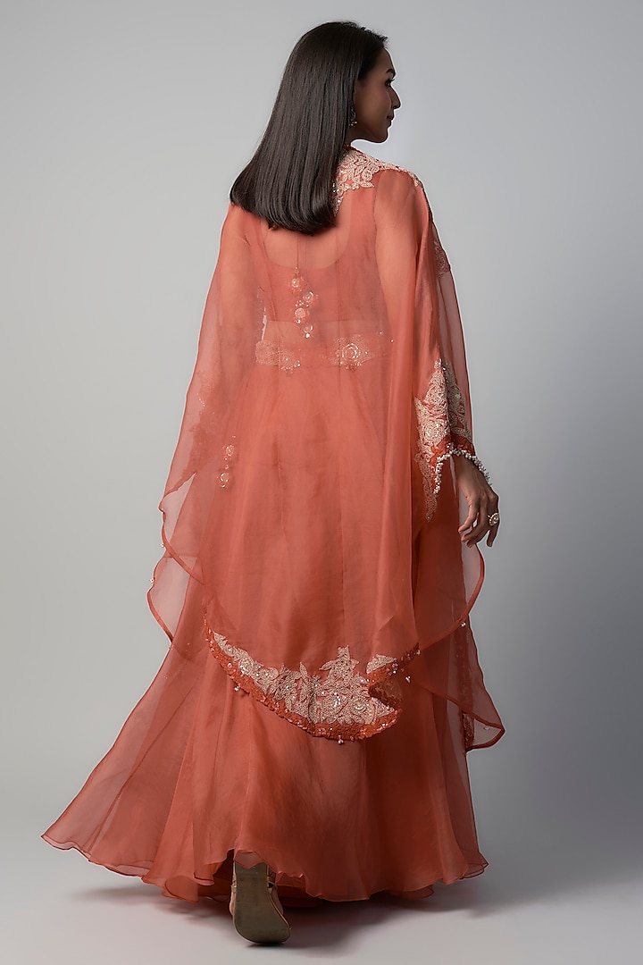 Deep Orange Organza Dori Embroidered Skirt Set by Prisho at Pernia's Pop Up Shop