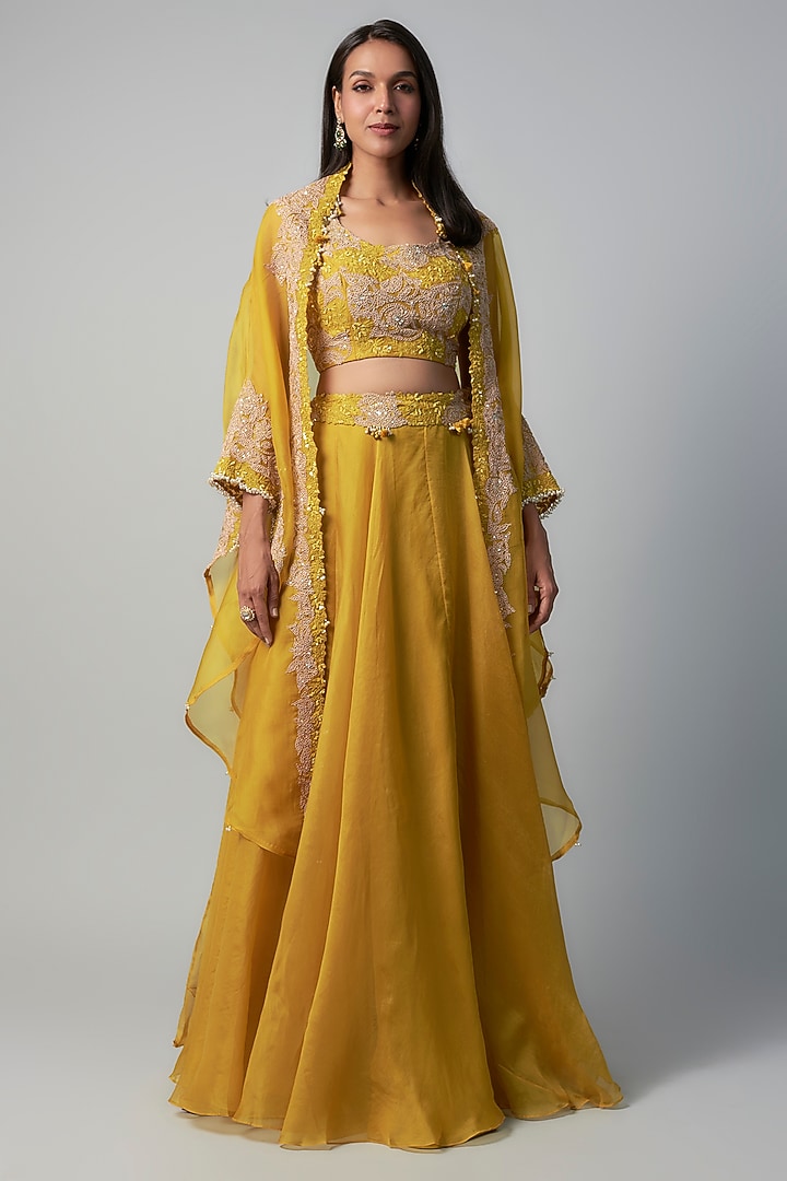 Yellow Organza Dori Embroidered Skirt Set by Prisho at Pernia's Pop Up Shop