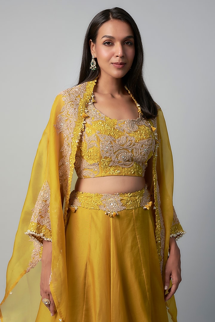 Yellow Organza Dori Embroidered Skirt Set by Prisho at Pernia's Pop Up Shop