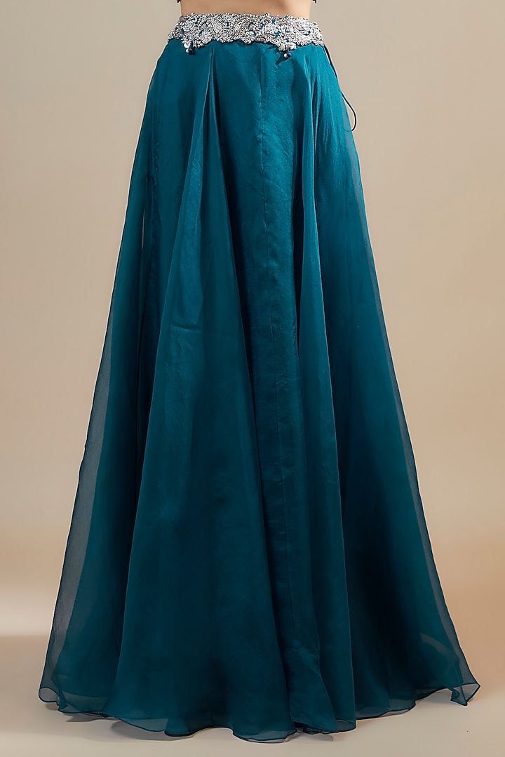 Navy Blue Maal Work Organza Skirt Set by Prisho at Pernia's Pop Up Shop