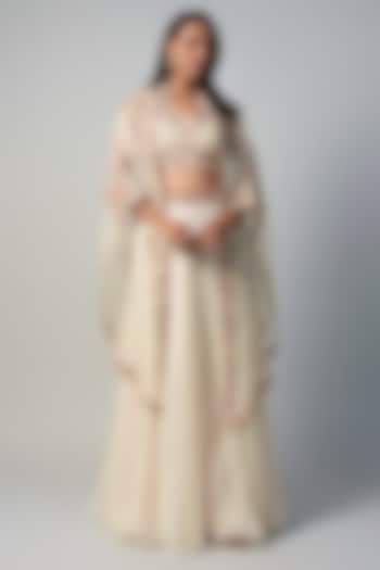 Ivory Organza Resham Embroidered Skirt Set by Prisho at Pernia's Pop Up Shop