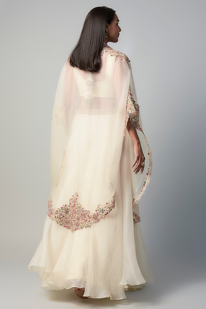 Ivory Organza Resham Embroidered&nbsp;Skirt&nbsp;Set by Prisho at Pernia's Pop Up Shop