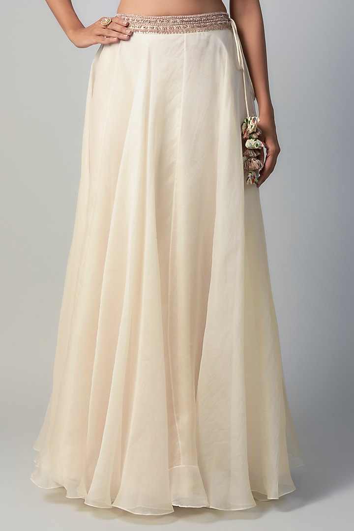 Ivory Organza Resham Embroidered&nbsp;Skirt&nbsp;Set by Prisho at Pernia's Pop Up Shop
