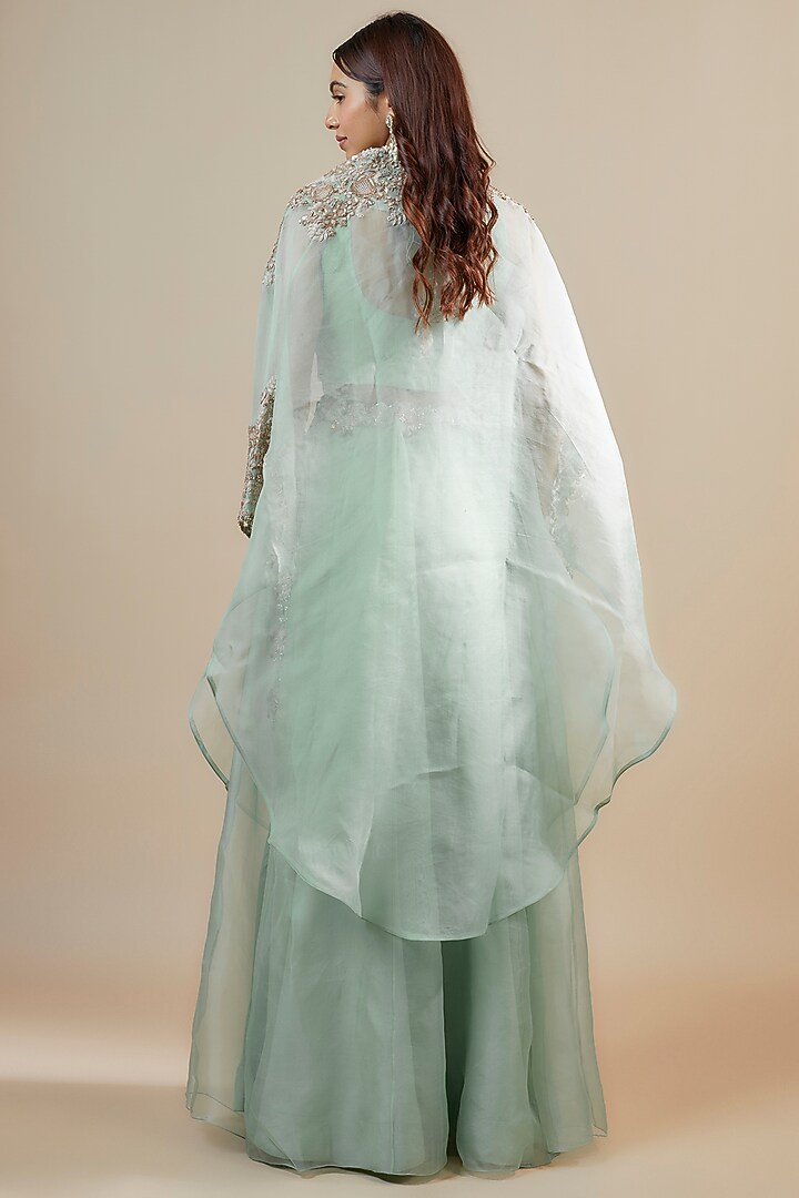 Aqua Organza Dori & Resham Work Kalidar Skirt Set by Prisho at Pernia's Pop Up Shop