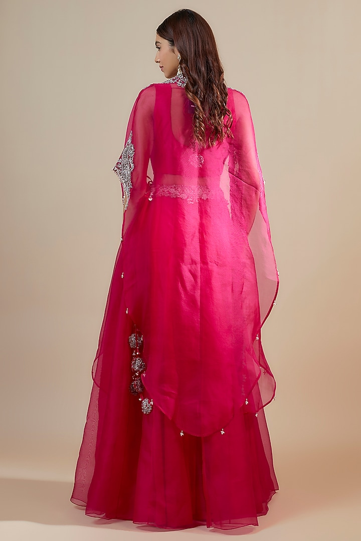 Fuchsia Organza Zari Embroidered Kalidar Skirt Set by Prisho at Pernia's Pop Up Shop
