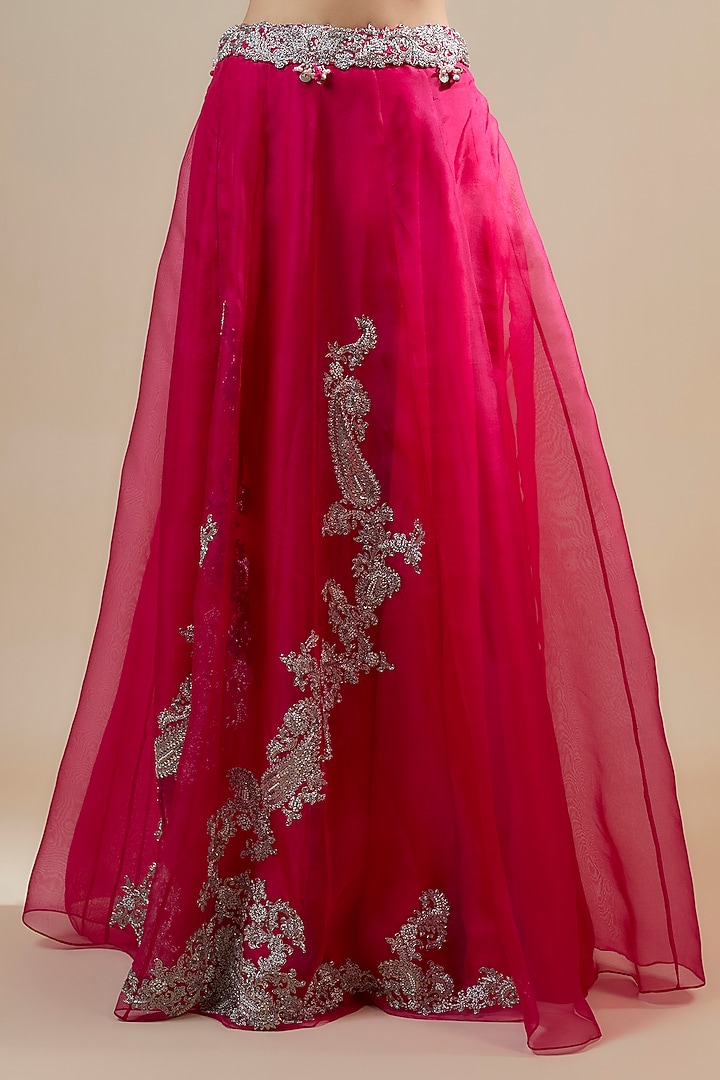 Fuchsia Organza Zari Embroidered Kalidar Skirt Set by Prisho at Pernia's Pop Up Shop