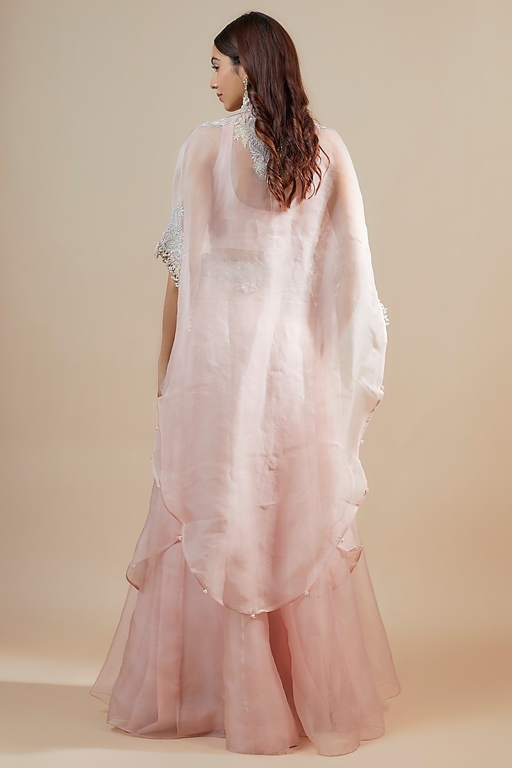 Pink Organza Zari Embroidered Kalidar Skirt Set by Prisho at Pernia's Pop Up Shop
