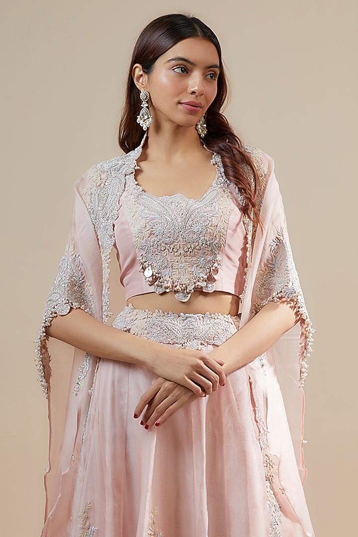 Pink Organza Zari Embroidered Kalidar Skirt Set by Prisho at Pernia's Pop Up Shop