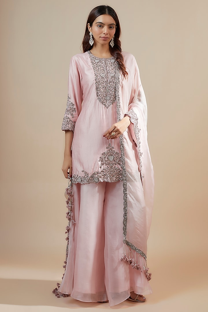 Pink Chanderi Wedding Sharara Set by Prisho at Pernia's Pop Up Shop