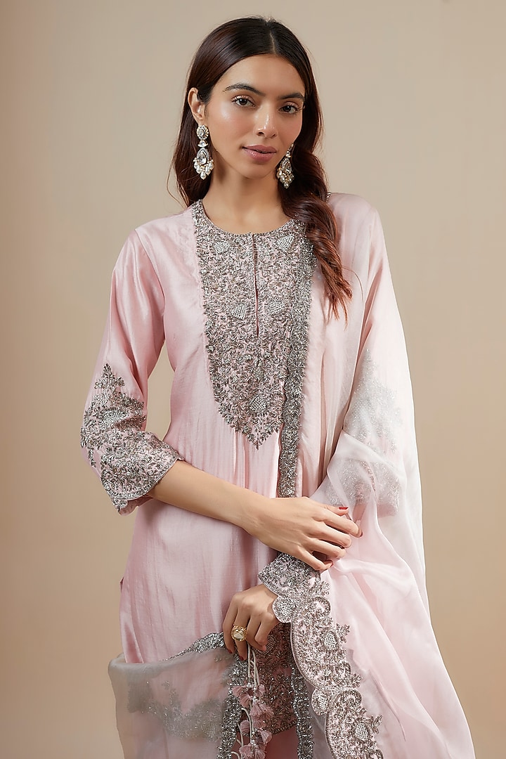 Pink Chanderi Wedding Sharara Set by Prisho at Pernia's Pop Up Shop
