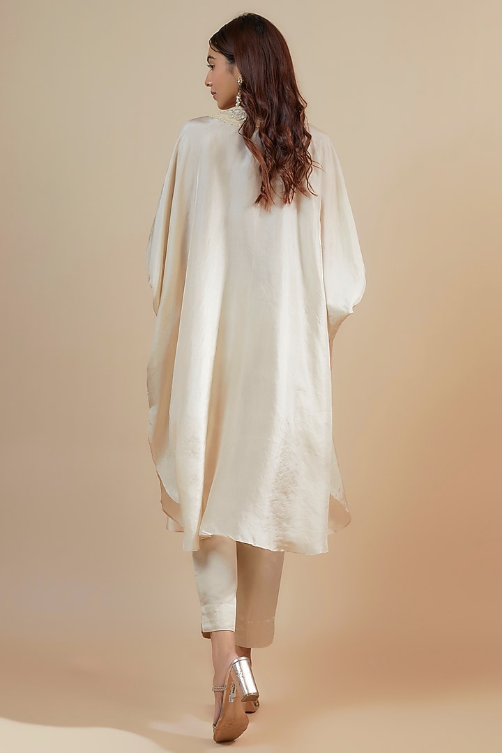 Ivory Crepe Resham Embroidered Kaftan Set by Prisho at Pernia's Pop Up Shop