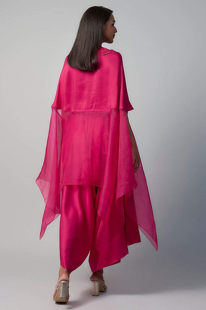 Fuchsia Organza & Silk Resham Embroidered Kaftan Set by Prisho at Pernia's Pop Up Shop