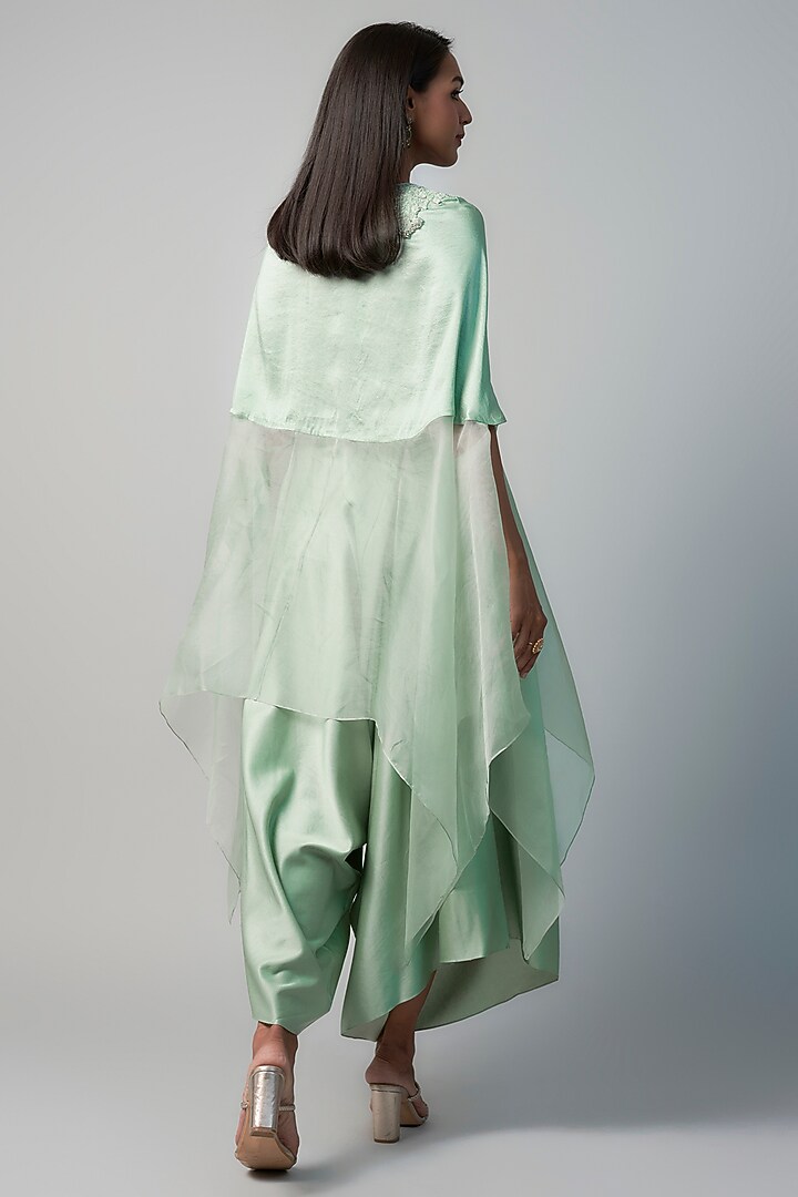 Aqua Organza & Silk Resham Embroidered Kaftan Set by Prisho at Pernia's Pop Up Shop