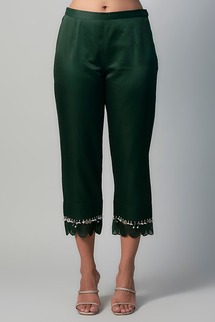 Bottle Green Silk Resham Embroidered Kurta Set by Prisho at Pernia's Pop Up Shop