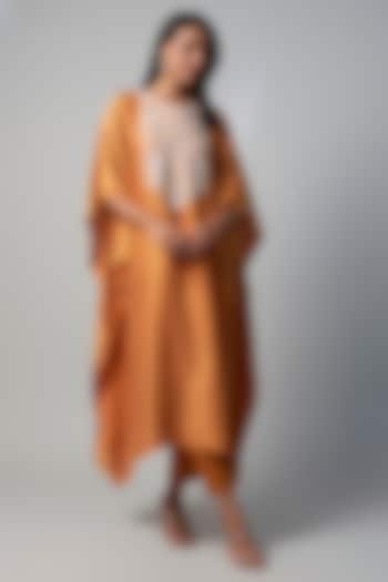 Rust Silk Gota Embroidered Kaftan Set by Prisho at Pernia's Pop Up Shop