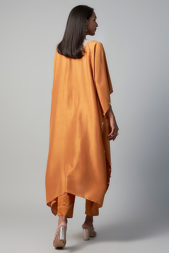 Rust Silk Gota Embroidered Kaftan Set by Prisho at Pernia's Pop Up Shop