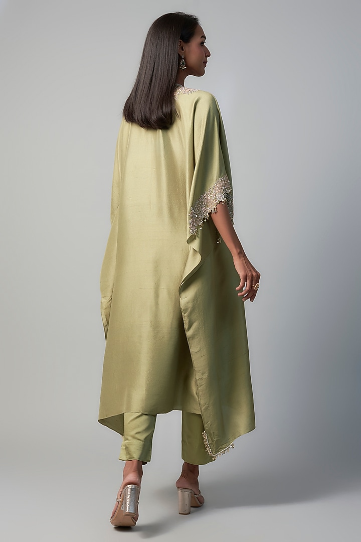 Sea Green Silk Resham Embroidered Kaftan Set by Prisho at Pernia's Pop Up Shop