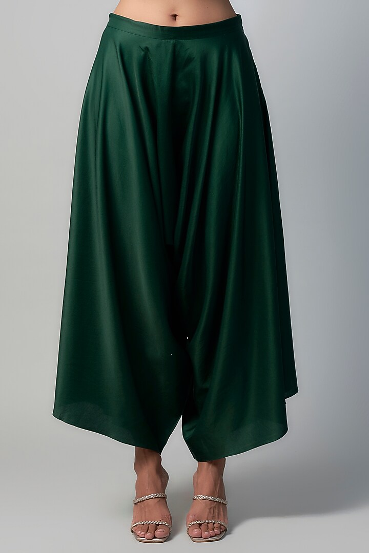 Bottle Green Silk Zari Embroidered Crushed Kaftan Set by Prisho at Pernia's Pop Up Shop