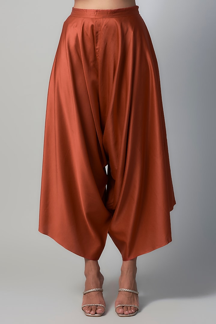 Deep Orange Silk Zari Embroidered Crushed Kaftan Set by Prisho at Pernia's Pop Up Shop