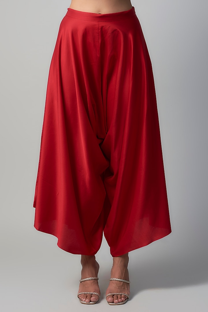 Red Silk Zari Embroidered Crushed Kaftan Set by Prisho at Pernia's Pop Up Shop