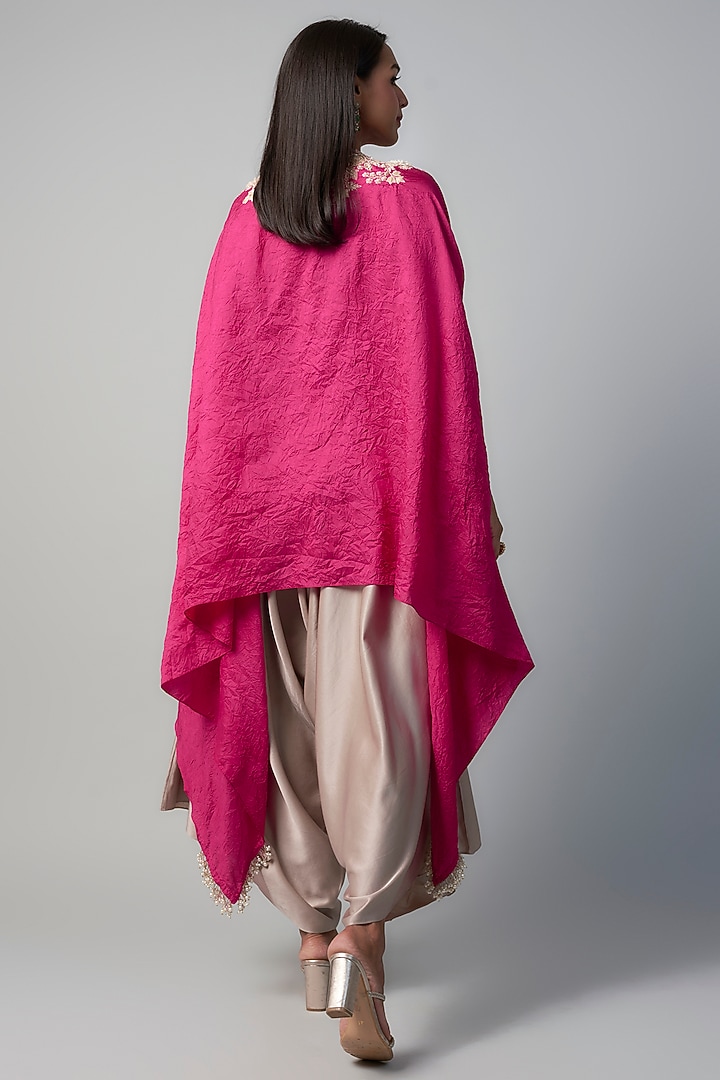 Fuchsia Silk Resham Embroidered Crushed Kaftan Set by Prisho at Pernia's Pop Up Shop