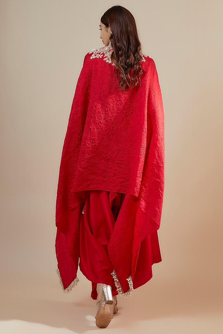 Red Crushed Silk Resham Embroidered Kaftan Set by Prisho at Pernia's Pop Up Shop