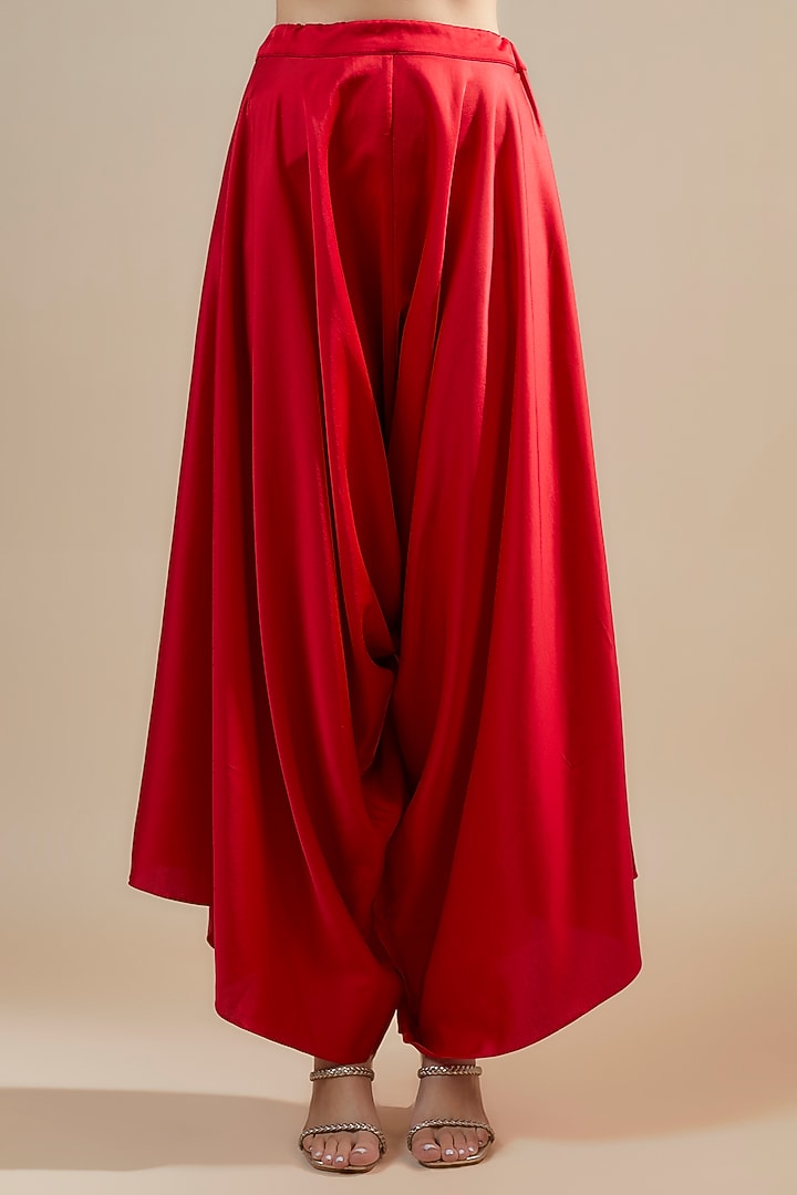 Red Crushed Silk Resham Embroidered Kaftan Set by Prisho at Pernia's Pop Up Shop